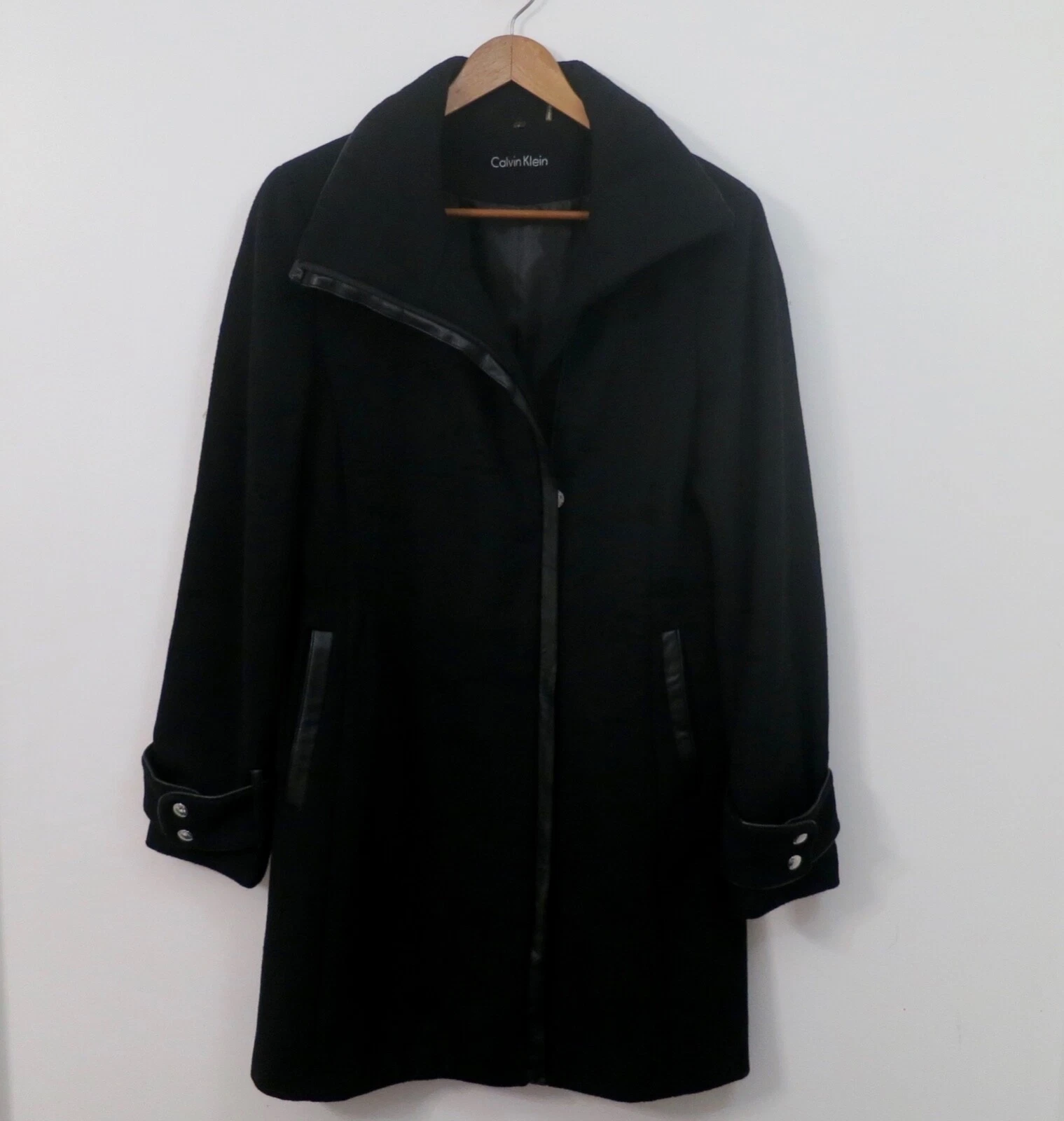 PRADA Cappotto donna Calvin Klein nero lana asimmetrico foderato zip intera taglia 4 (Sm Med)