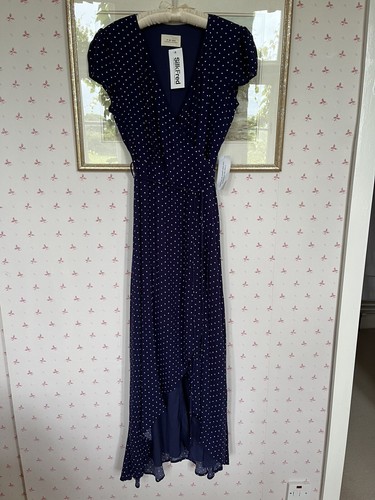 Silk Fred Wrap Dress - navy blue with 