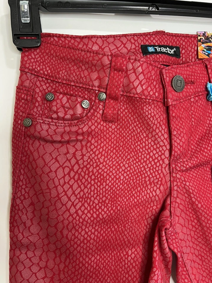 Pantalones de mezclilla ajustados de piel de serpiente rojos Tractor Jeans NYC Jeggings nuevos con etiquetas niñas talla 8 Foto 3 de 4