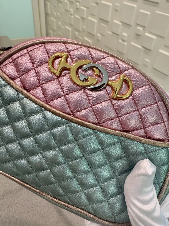 Authentic GUCCI Metallic Turquoise/Pink Mini Trapuntata Crossbody Shoulder Bag - Image 4 of 4