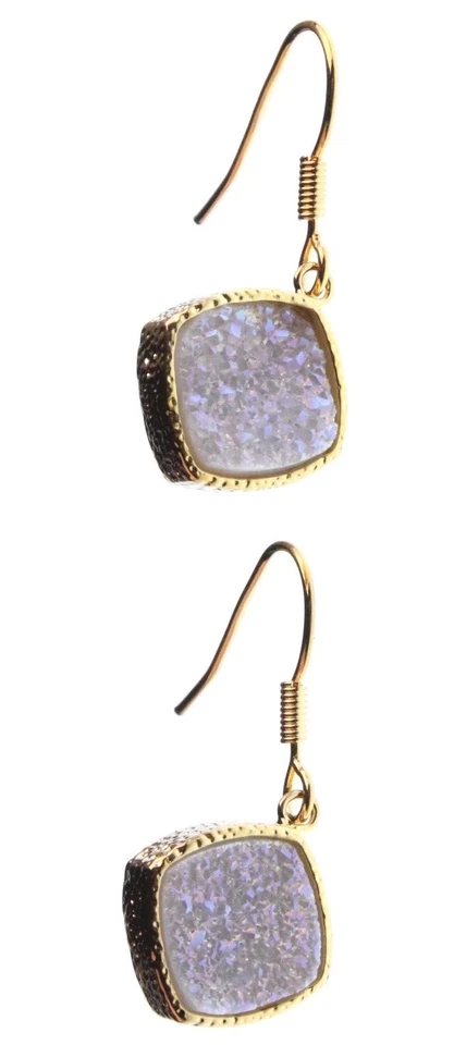 Elise M 18K Gold Plated Pink Druzy Dangle Drop Shepherds Hook Earrings NWT - Image 3 of 4