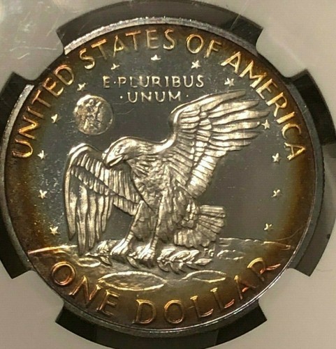 Dólar de plata S Eisenhower 1971 NGC PR67 cameo: tonos Rainbow Rim - Imagen 3 de 8
