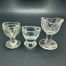 Vintage Lot Of 3 Clear Glass Eye Wash Cup Antique Ophthalmic Cleaning Vessel