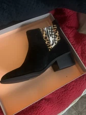 Crown Vintage Tolana 2 Black Suede Animal Print Chelsea Ankle Boots Sz 8.5