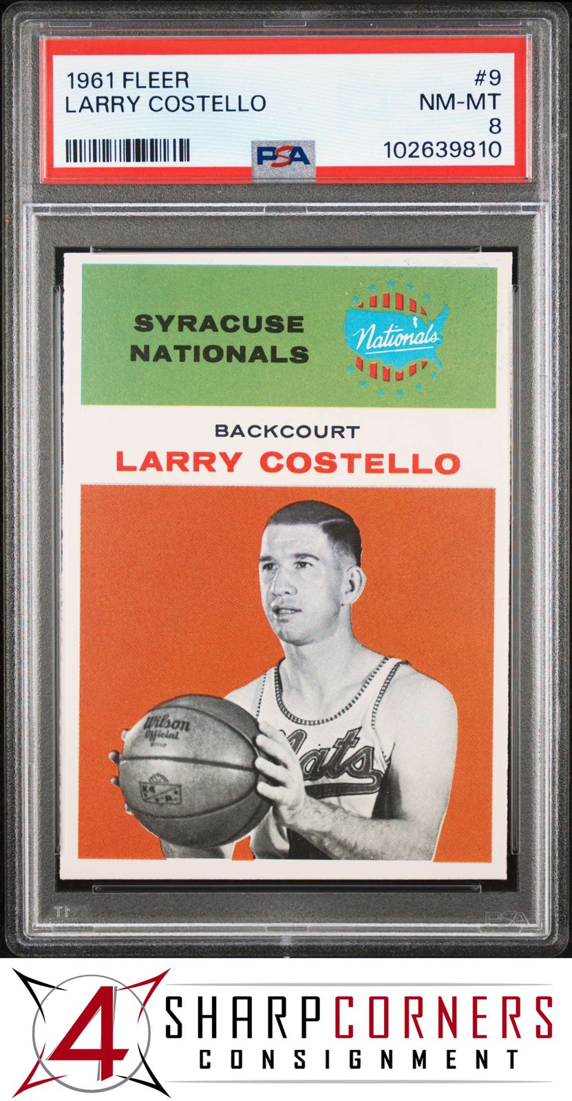 1961 FLEER #9 LARRY COSTELLO NATIONALS HOF PSA 8