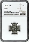 1906 BARBER DIME PROOF NGC PF64