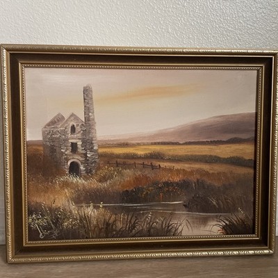 Chinge-Original Oil Painting-Old Tin Mine Sunset at Cornwall Countryside England
