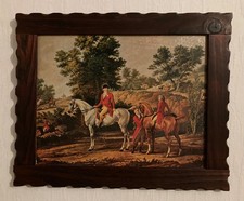 Altes Wandbild, Jagdszene, Kunstdruck, Holzrahmen, ca. 485x395 mm - Vintage