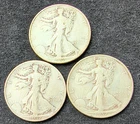 3 LIBERTY WALKING HALF DOLLARS == 1937, 1937 D, 1937 S == 90% SILVER
