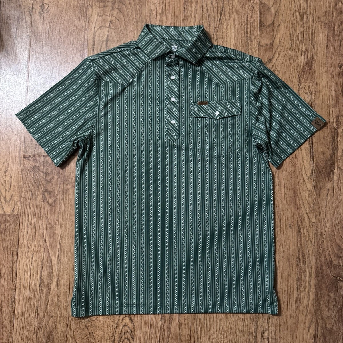 Iron Oak Apparel "Stronghold" Polo Shirt Men's Small Green Geometric Pearl Snap