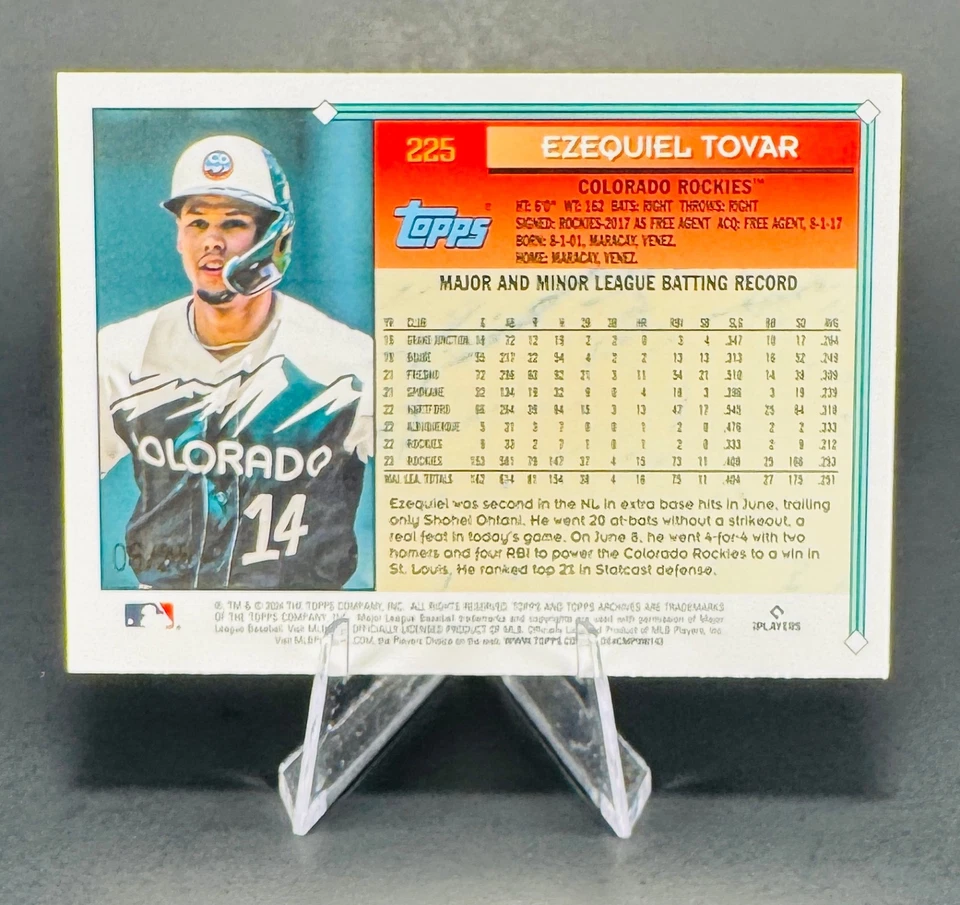 2024 TOPPS ARCHIVES - EZEQUIEL TOVAR #225 - BLUE FOILBOARD #'d/25 - ROCKIES - Image 2 of 3