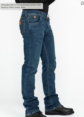 NWOT Wrangler flame resistant CAT 2 dark slim bootcut jeans size 35x34