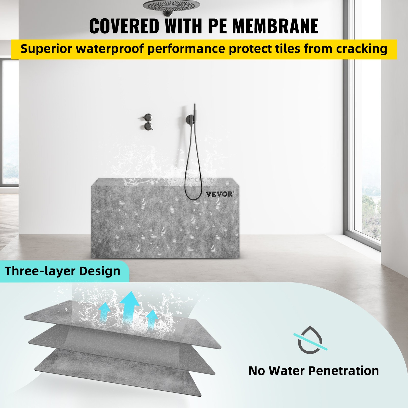 VEVOR Board Shower Bench Rectangle Bench Ready to Tile&Waterproof 38.2x11.4x20"