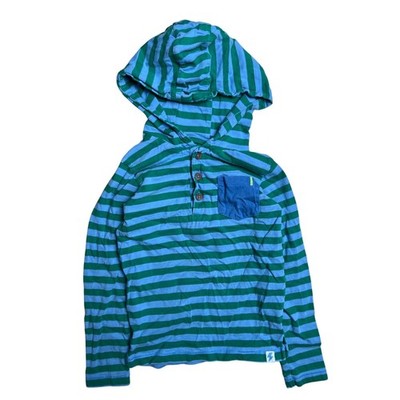 Leigh Tucker Willow Boys Striped Green and Blue Hooded Sweatshirt Size 4-5
