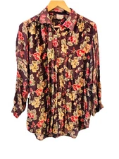 Vintage 1992 April Cornell Trading Button Up Top Size M Dark Floral Cottage