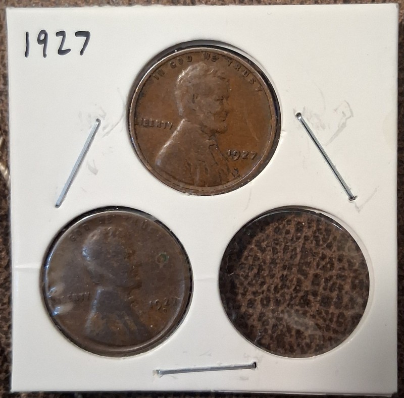 1927-P & D Lincoln Cents, SHIPS 74¢, 2" Sq. Carboard, Ex. Fine Cond. is my guess