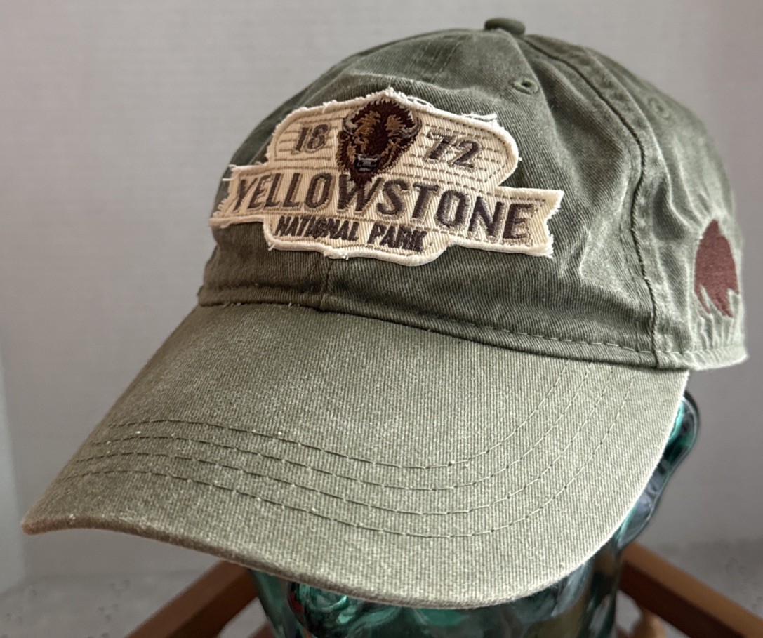 Dark Green Yellowstone National Park Hat Bison Theme Adjustable Exc Condition #3