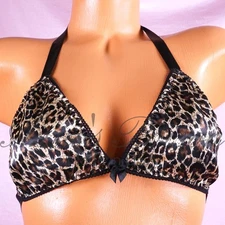 Ania's SATIN Triangle Bra Leopard Print Lined shiny tie up unisex Halter Bra