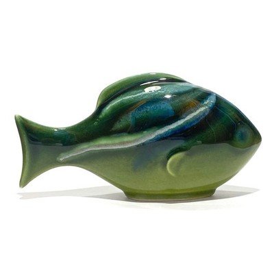 Poole Keramik Fisch Ornament in grüner Maya Glasur - VERPACKT Keramik Figur Dekor