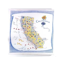 Vintage Country Souvenir Map of California Flour Sack Stretched Frame USA