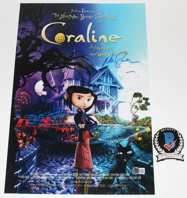 AUTHOR NEIL GAIMAN SIGNED 'CORALINE' 12x18 MOVIE POSTER 1 BECKETT