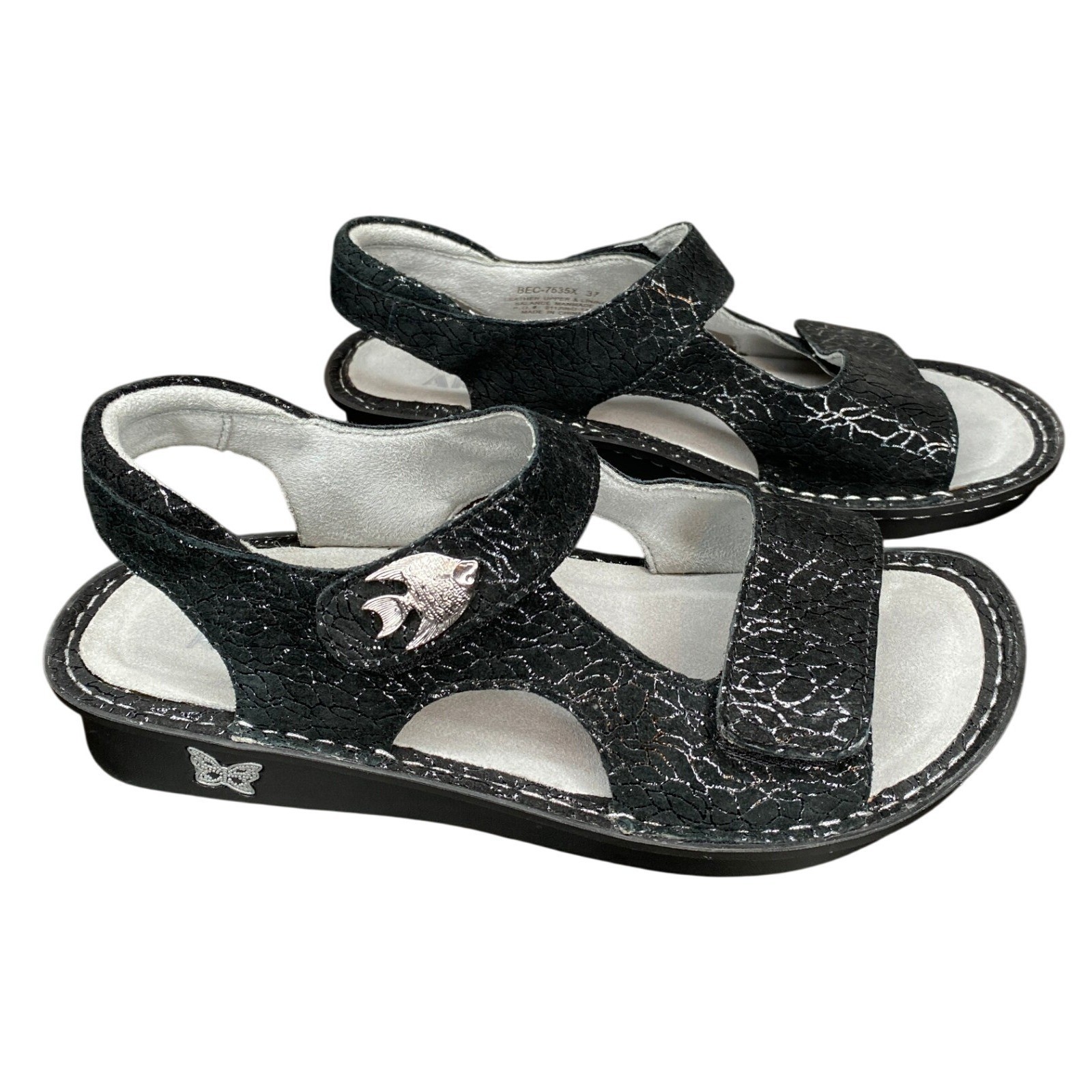 Alegria Womens Beckie Leather Backstrap Sandals EU 37 US 7-7.5 Waverly Black