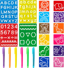 22Pcs Alphabet Tracing Stencil Set for Kids Drawing Stencils with Color Highligh