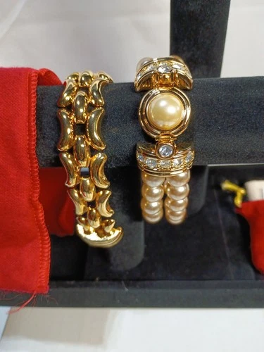 KENNETH JAY LANE KJL Interchangeable Clasp Bracelet Gold Tone Link / Faux Pearl