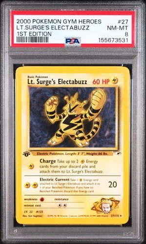 Pokemon Lt. Surge's Electabuzz Gym Heroes 27/132 1st Edition PSA 8