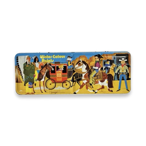 Vintage Page London Watercolour Paint Tin Cowboy Western Set Metal Case