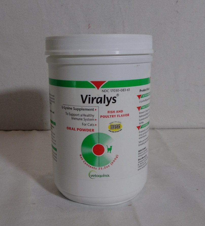 Viralys L-Lysine Supplement for Cats-(Vetoquinol) -600 grams- Brand New!
