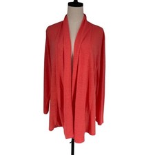 J. Jill Love Linen Women's Cardigan L Coral Open Front Long Sleeve