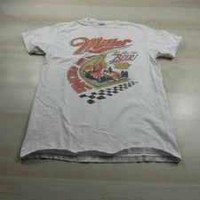 Vintage Miller Shirt Mens Small White Beer Race Car Cotton Graphic Junk Food Tee