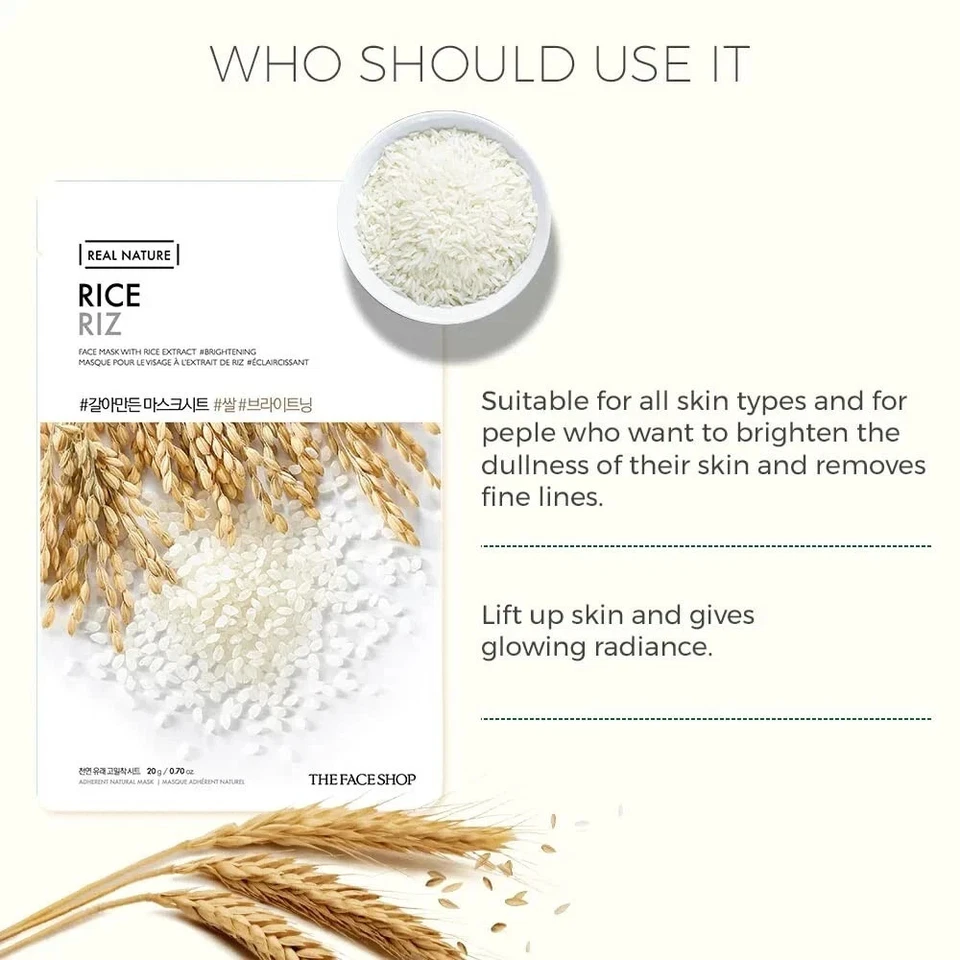 The Face Shop Real Nature Daily Glow Sheet Mascarilla para Hidratación Piel Paquete de 10 Foto 2 de 4