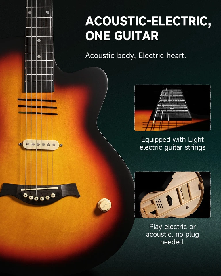 Moukey BCC-100 Acoustic Electric Guitar 39" Cutaway With Passive Pickup Sunburst - Image 3 of 4