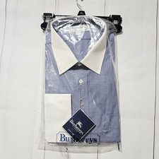 Vintage Burberry Of London 80s Two Ply Dress Shirt Mens Sz 17-1/2-35 Blue White