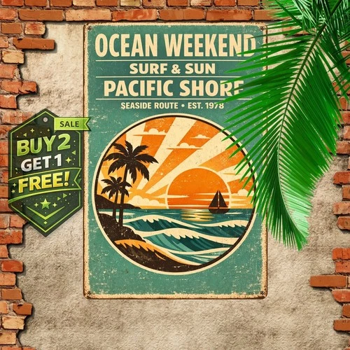 Follow the Waves Surf Rider California 8x12 Vintage Beach Metal Tin Sign