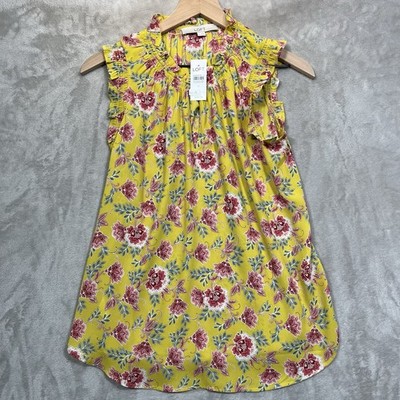 LOFT Top Spring Garden Top Womens Small Yellow Floral Sleeveless Ruffle NEW