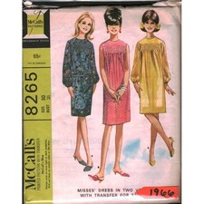 8265 Vintage 1966 McCalls Smocked Dress Pattern Size 10 B:31" Mod Shift 60s CUT
