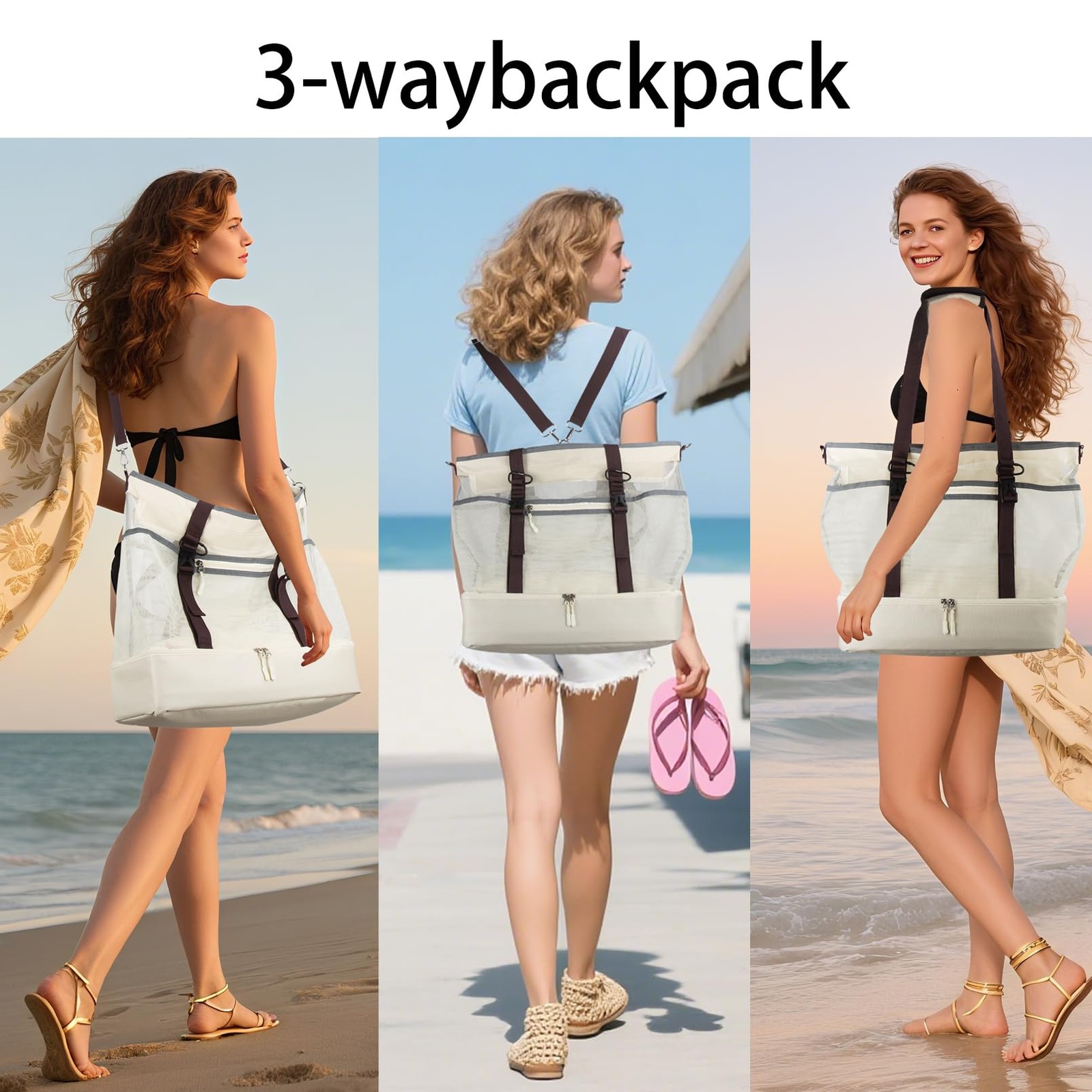 Mesh Beach Bag with Cooler Large Travel Family Vacation Essentials Pool Swimm thumbnail 2