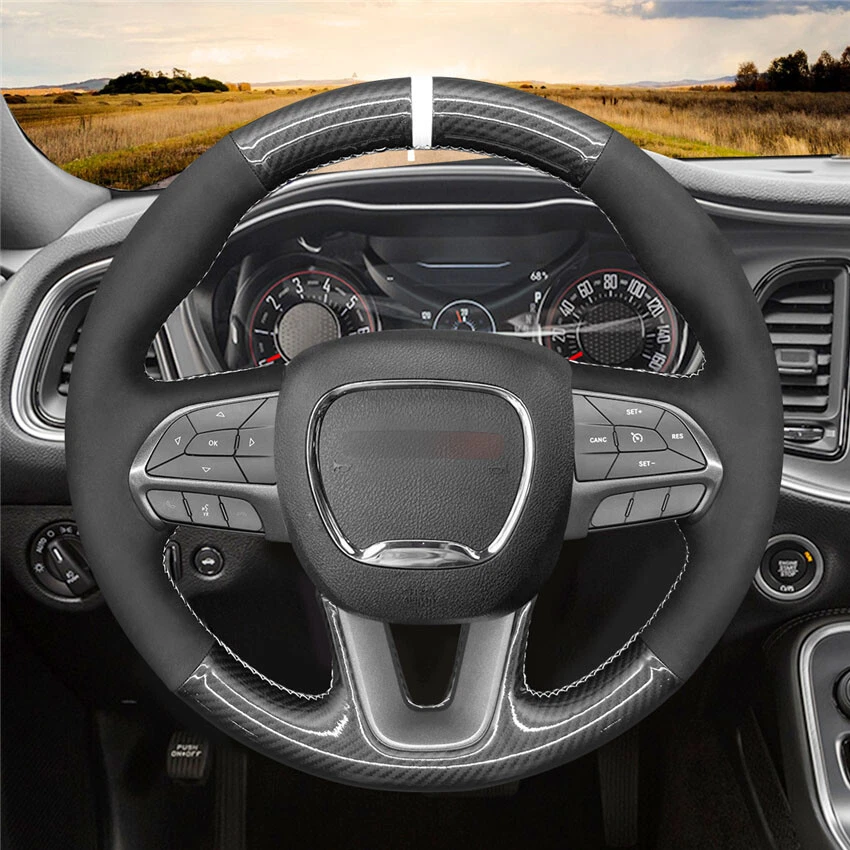 Cubierta suave del volante del coche de gamuza de fibra de carbono para Dodge Durango Foto 2 de 4