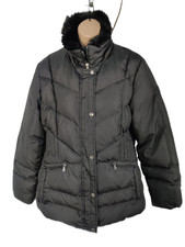 Womens Larry Levine Medium Black Faux Fur Padded Down Feather Puffer Coat Jacket