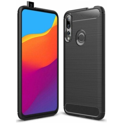 For HUAWEI P SMART Z CARBON FIBER SHOCKPROOF CASE BLACK HEAVY DUTY PHONE COVER