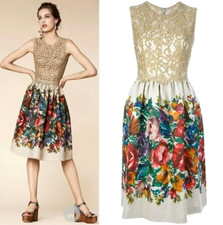 🆓US🛃 SS2013 Dolce & Gabbana lace top flax floral printed skirt dress IT 40
