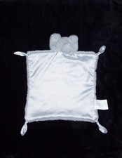 Pottery Barn Kids Gray Plush Elephant Thumbie Baby Blanket Satin Knotted Knots