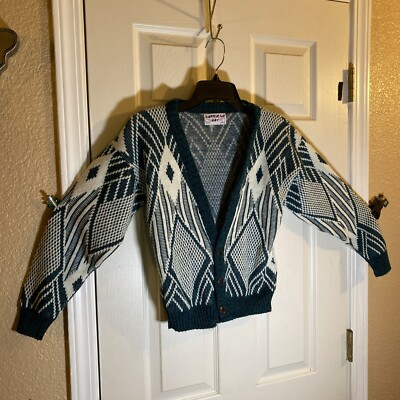 Vintage American Boy Boys (UNKNOWN SIZE) Sweater Cardigan Buttons Knit Geometric