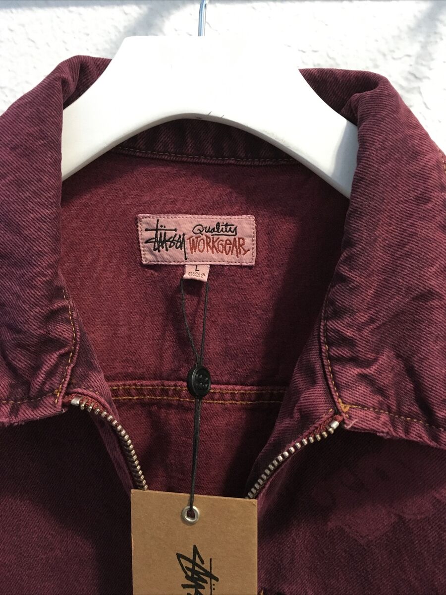 Stussy zip work allover prints LA Mens denim jacket fucshia Stussy zip work allover prints LA Mens denim jacket fucshia