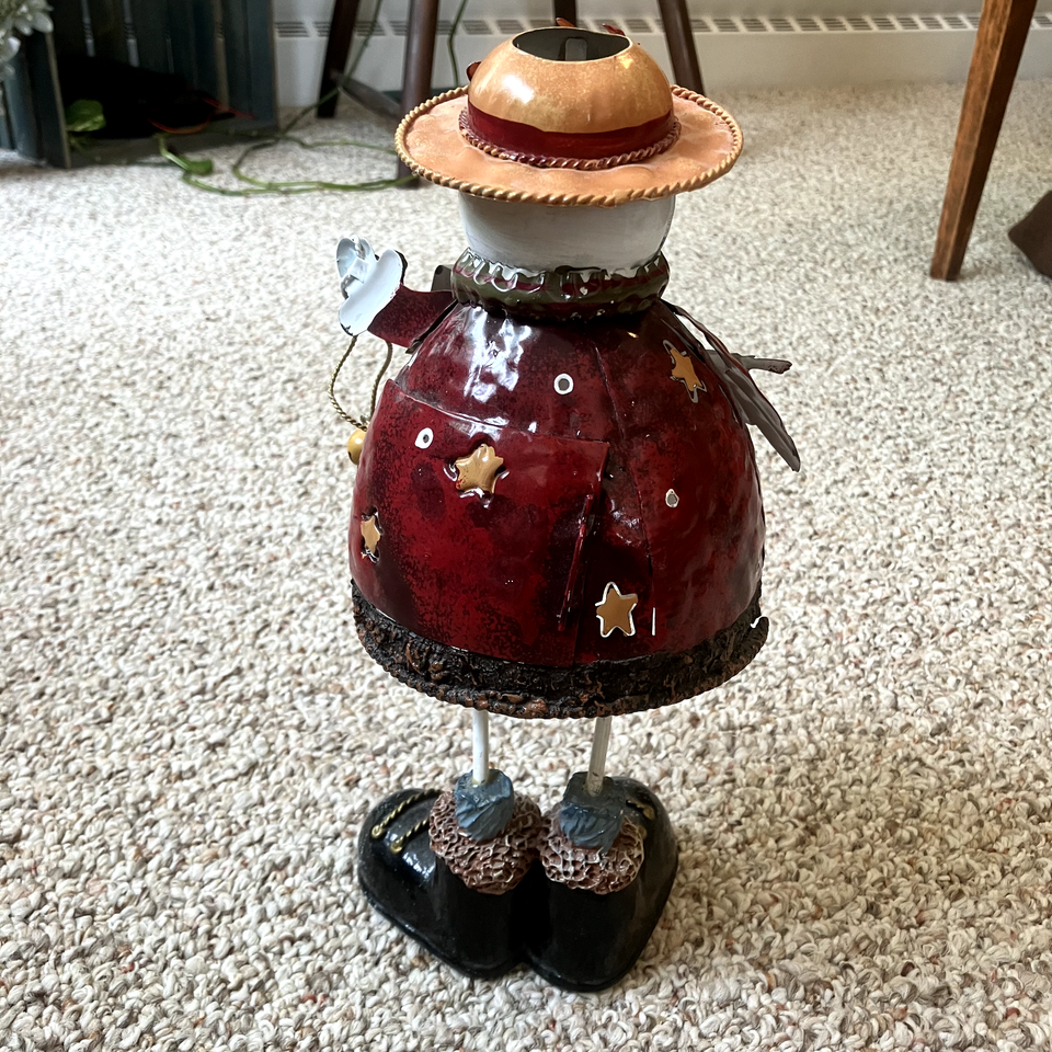 12" Kohl’s Metal Snowman Jingle Bell Tea Light Candle Holder Christmas