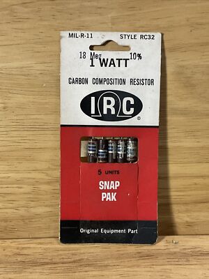 Vintage NOS IRC 18 Meg Resistor 1W Watt 10% Carbon Comp Mil-R-11 Style RC32
