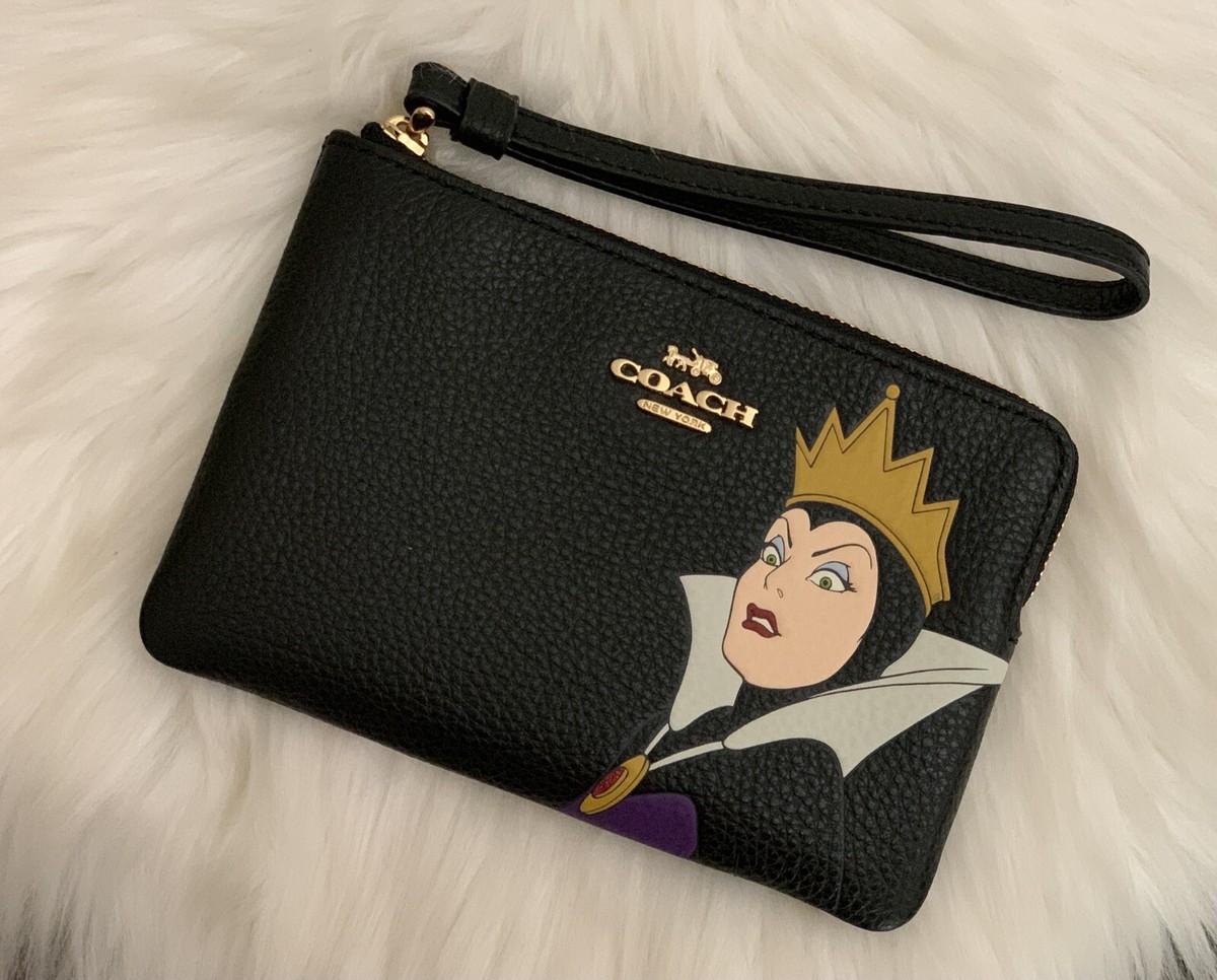 NWT COACH Disney X Coach Corner Zip Leather Wristlet With Evil